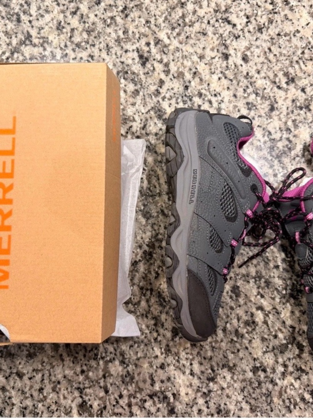 Merrell Women's Gray Trail Sneakers with Pink Highlights Size 5 GS